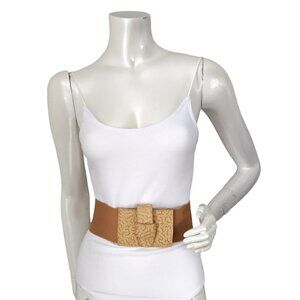 Vintage DIVINE Wide Elastic Leather Cinch Belt Stretch Tan Brown Made in Canada